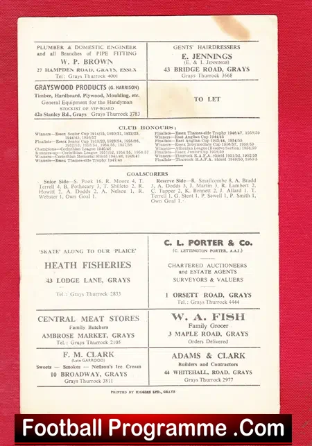 Grays Athletic v Chelmsford City 1959 – FA Cup