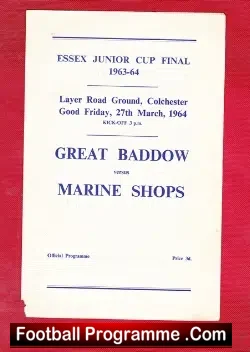 Great Baddow v Marine Shops 1964 – Essex – Junior Cup Final