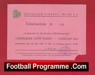 Hamburg v Tasmania 1959 – Football Ticket Germany Signed