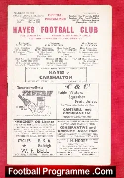 Hayes v Carshalton Athletic 1959 - football programme
