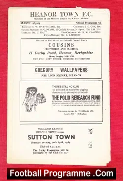 Heanor Town v Sutton Town 1964 - Midland League - football programme