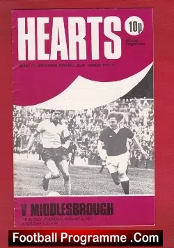 Heart Of Midlothian v Middlesbrough 1977 - Friendly Match - football programme