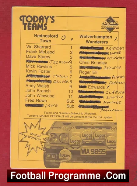Hednesford Town v Wolves 1987 – Senior Cup Semi Final