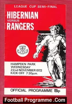 Hibernian Hibs v Glasgow Rangers 1972 - Scotland Cup Semi Final - football programme