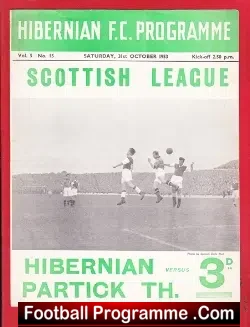 Hibernian Hibs v Partick Thistle 1953 - 50s Programme - football programme