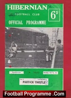 Hibernian Hibs v Partick Thistle 1966 - Multi Autographed - football programme