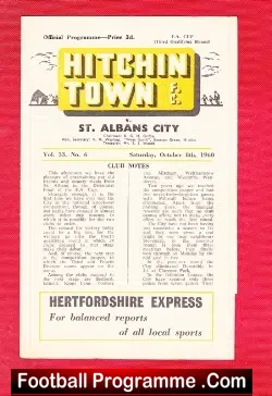 Hitchin Town v St Albans City 1960 - football programme