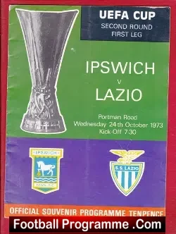 Ipswich Town v Lazio 1973 - UEFA Cup Match - football programme