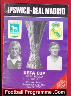 Ipswich Town v Real Madrid 1973 - UEFA Cup Match - football programme