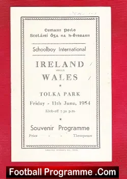 Ireland v Wales 1954 – Schoolboy International at Tolka Park