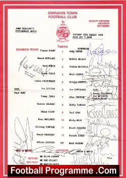 John Trollope Testimonial Benefit Swindon 1990 Multi Autographed - football programme