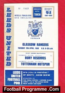 Leeds United v Glasgow Rangers 1968 - Sir Alex Ferguson - football programme