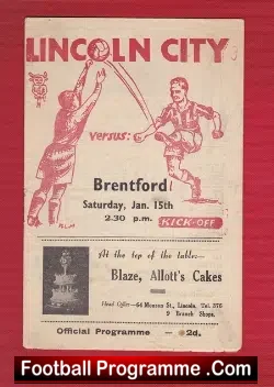 Lincoln City v Brentford 1949 - Autographed Signed - J Dodds - football programme