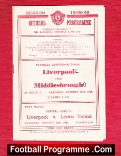 Liverpool v Middlesbrough 1948 - football programme