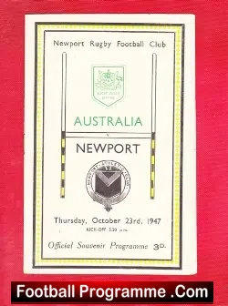 Newport Rugby v Australia 1947 – Official Souvenir Programme