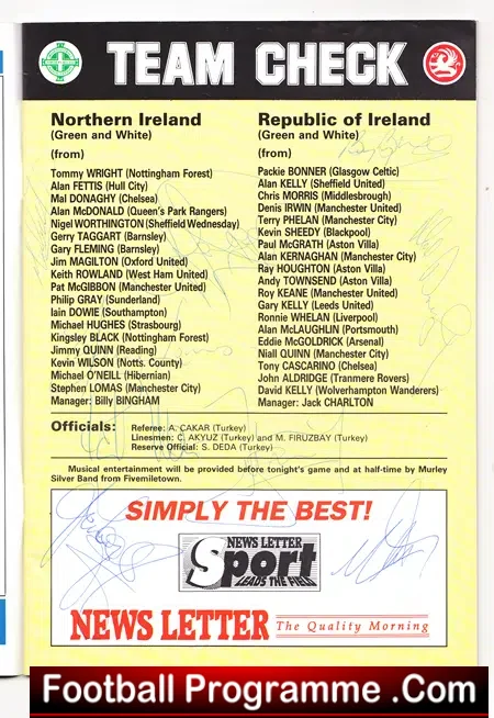Northern Ireland v Ireland 1993 – Multi Autographed Signed