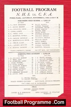 Northside High School v Corn Free Academy 1943 – at Pyrex Park