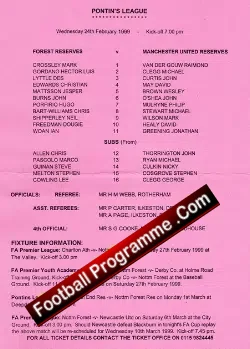 Nottingham Forest v Manchester United 1999 Treble Season Reserve
