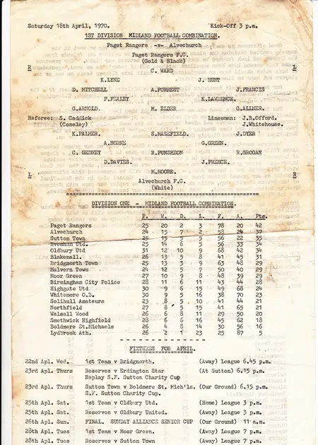 Paget Rangers v Alvechurch 1970