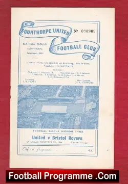 Scunthorpe United v Bristol Rovers 1964 - football programme