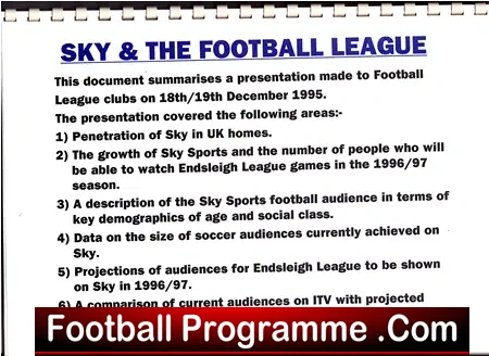 Sky TV Report Prepared For Football League get TV Rights 1995