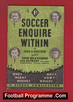 Soccer Enquire Within Findon Football Booklet 1950s - football memorabilia