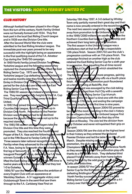 Solihull Moors v North Ferriby United 2015 – Multi Autographed