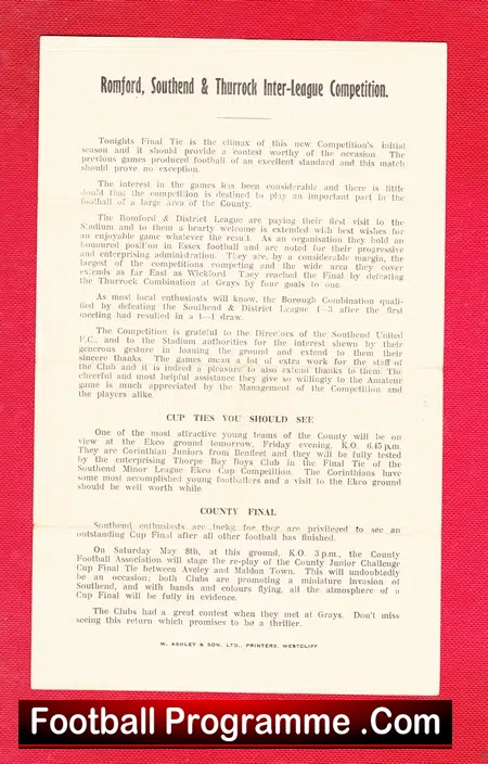Southend Borough v Romford & District League 1948 – Cup Final