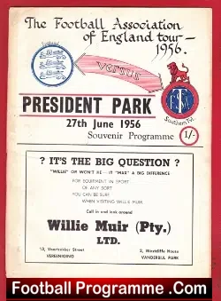 Southern Transvaal v England 1956 - Africa - football programme