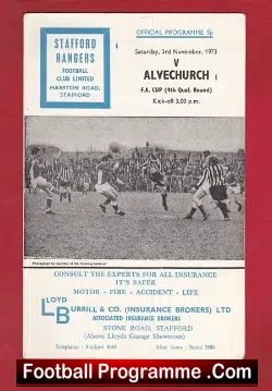 Stafford Rangers v Alvechurch 1973 - FA Cup - football programme
