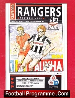 Stafford Rangers v Colchester United 1991 - football programme