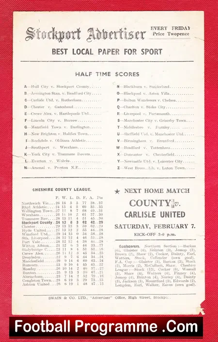 Stockport County v Buxton 1947 – Single Sheet Programme
