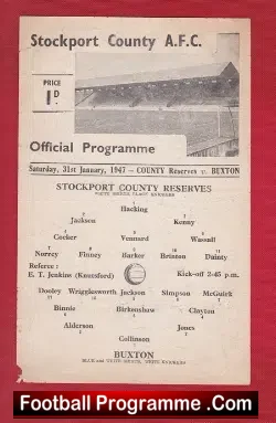 Stockport County v Buxton 1947 – Single Sheet Programme