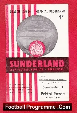 Sunderland v Bristol Rovers 1959 - football programme