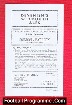 Swindon Town v Bath City 1945 - 1940s - football programme