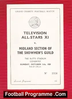 TV All Stars v Showmens Guild 1959 - at Coventry - football programme
