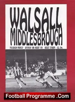 Walsall v Middlesbrough 1991 - Friendly Match - football programme