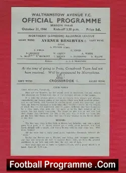 Walthamstow Avenue v Crossbrook 1944 – War Time Programme