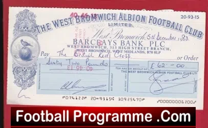West Bromwich Albion Official Club Cheque 1983 British Red Cross - football programme