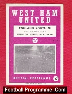 West Ham United v England 1963 – Youth Match + Jim Greenoff