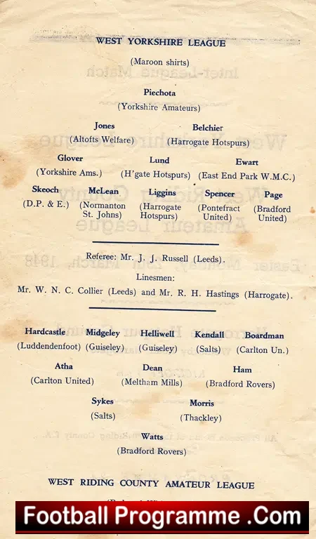 West Yorkshire League v West Riding Amateur League 1948