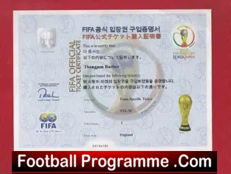 World Cup Japan 2002 Football England Ticket – MASSIVE