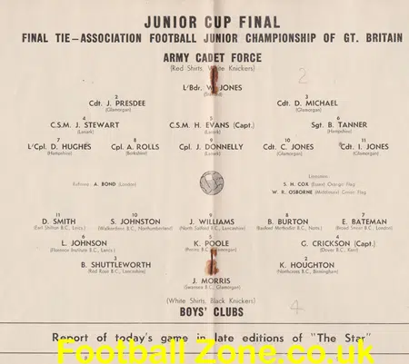 Royal Army Cadet Force v Boys Club 1951 - Junior Cup Final