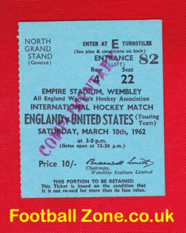 England Womens Hockey v America USA 1962 – Wembley Plus Ticket