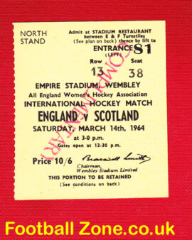 England Womens Hockey v Scotland 1964 – Wembley Plus Ticket