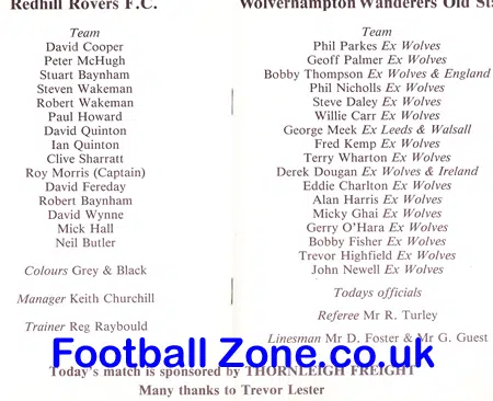 Redhill Rovers v Wolves Old Stars 1988 – Duncan Edwards Memorial