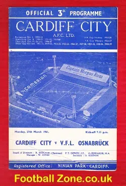 Cardiff City v Osnabruck 1961 - Germany Football Team