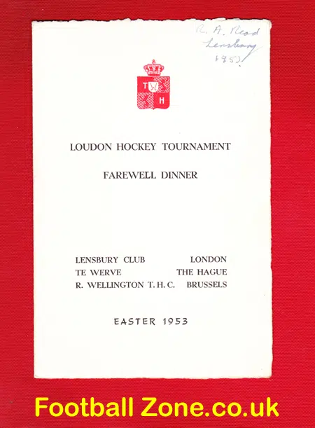 London Mens Hockey Tournament Special Memorabilia Brussels 1953