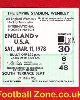 England Womens Hockey v America USA 1978 – Wembley with Ticket