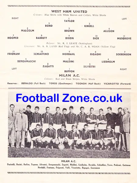 West Ham United v Inter Milan 1954 – Floodlight Match
